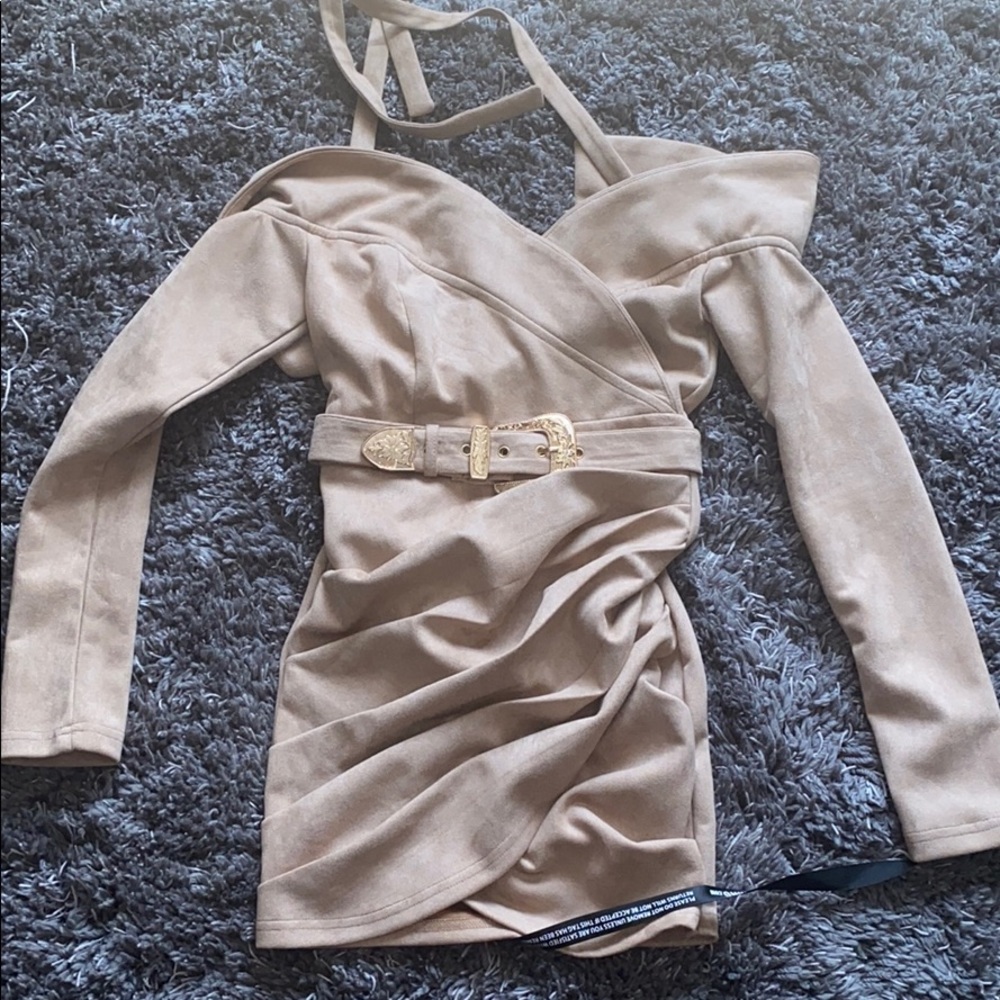 Suede tie around the neck dress from PLT